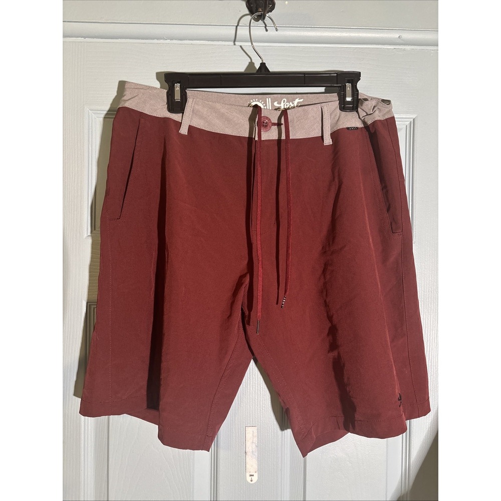 Lost Men's Swim‎ Trunks Unlined Burgundy And Gray Sz 34
